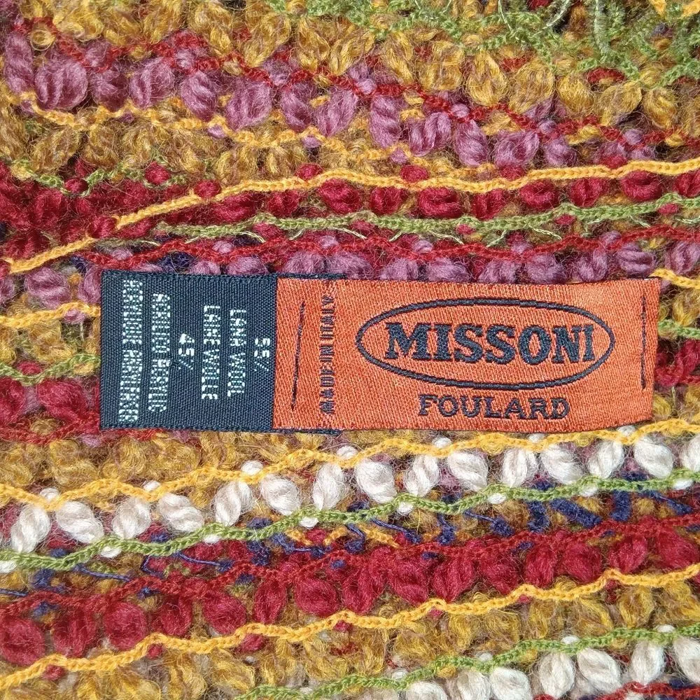 Missoni Multicolor Knit Scarf Wool Blend Fringe Striped Italy Designer Luxury - Picture 9 of 11